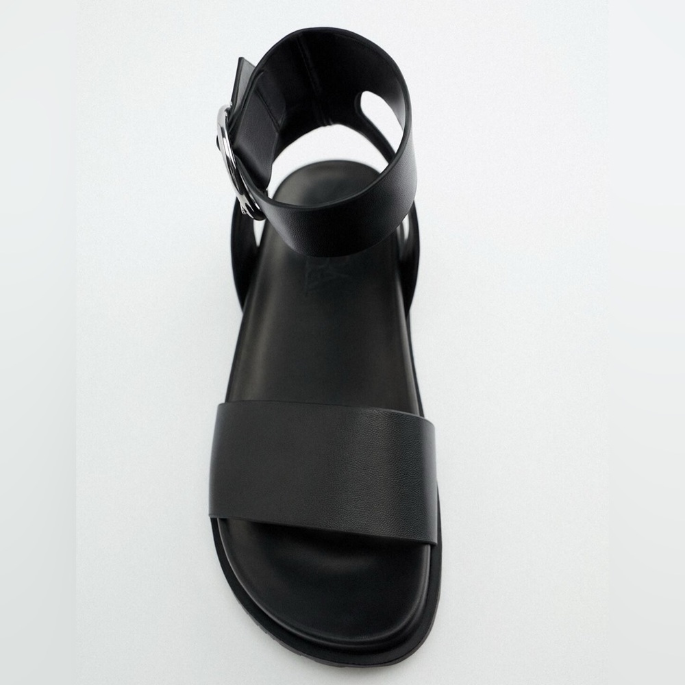 Zara ankle strap black footbed sandal